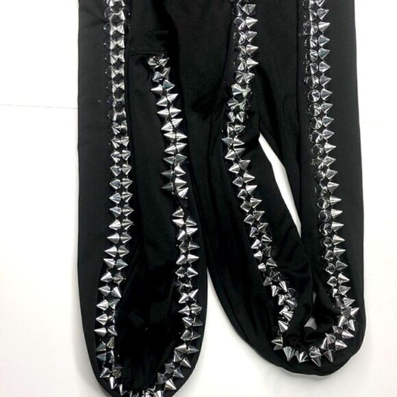 Silver Studded Black Leggings S/M Goth Clubwear Grunge Burlesque - Picture 1 of 11